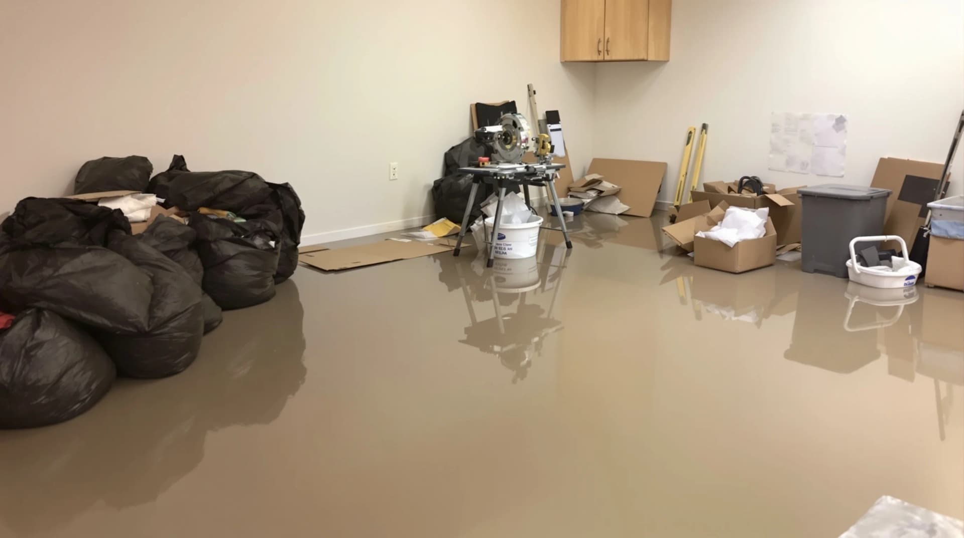 Flooded home office garage after Las Vegas monsoon flooding, August 2022